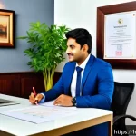 Home 21 환경산업기사 연봉 협상 성공법 - A professional Indian office setting with a confident Hindi-speaking employee presenting detailed pr...