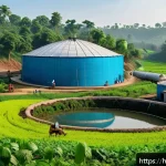 Home 18 환경 기술사의 업무 사례 - A vibrant rural Indian village scene showcasing a biogas plant setup where organic kitchen and agric...