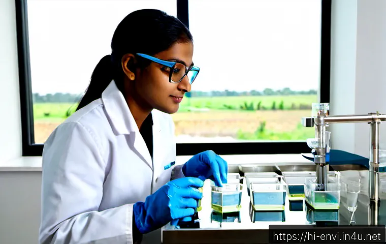 환경직 전공자 추천 자격증 - Photorealistic environmental science graduate in a clean modern laboratory, wearing a white safety c...